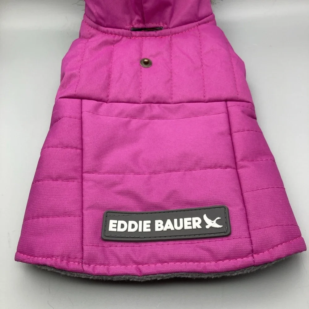 Eddie Bauer Dog Parka Jacket Pink XS Microfleece Lined Faux Fur Hoodie
